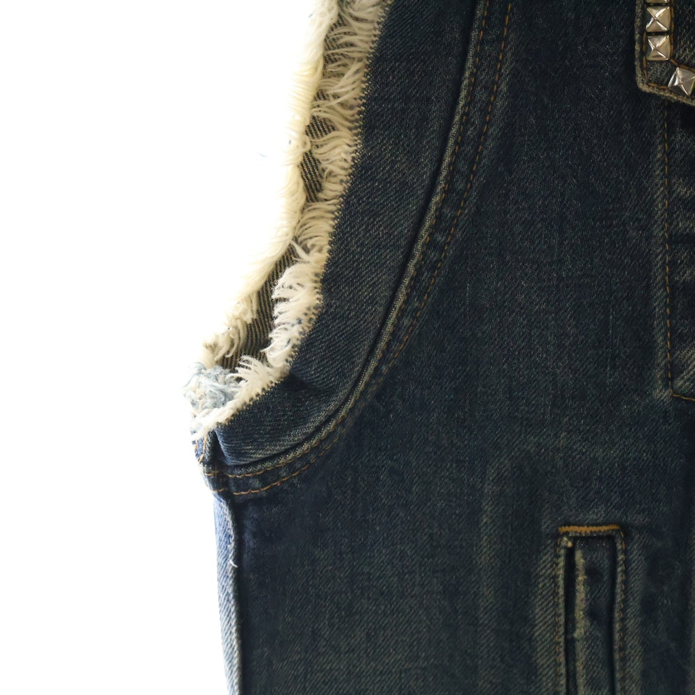 CELINE(セリーヌ) 22SS Denim Trucker Jacket With Artist Embroidery エンブロイダリー デニムトラッカーベスト ライトストーン付き インディゴ 2Q428365M.07DU