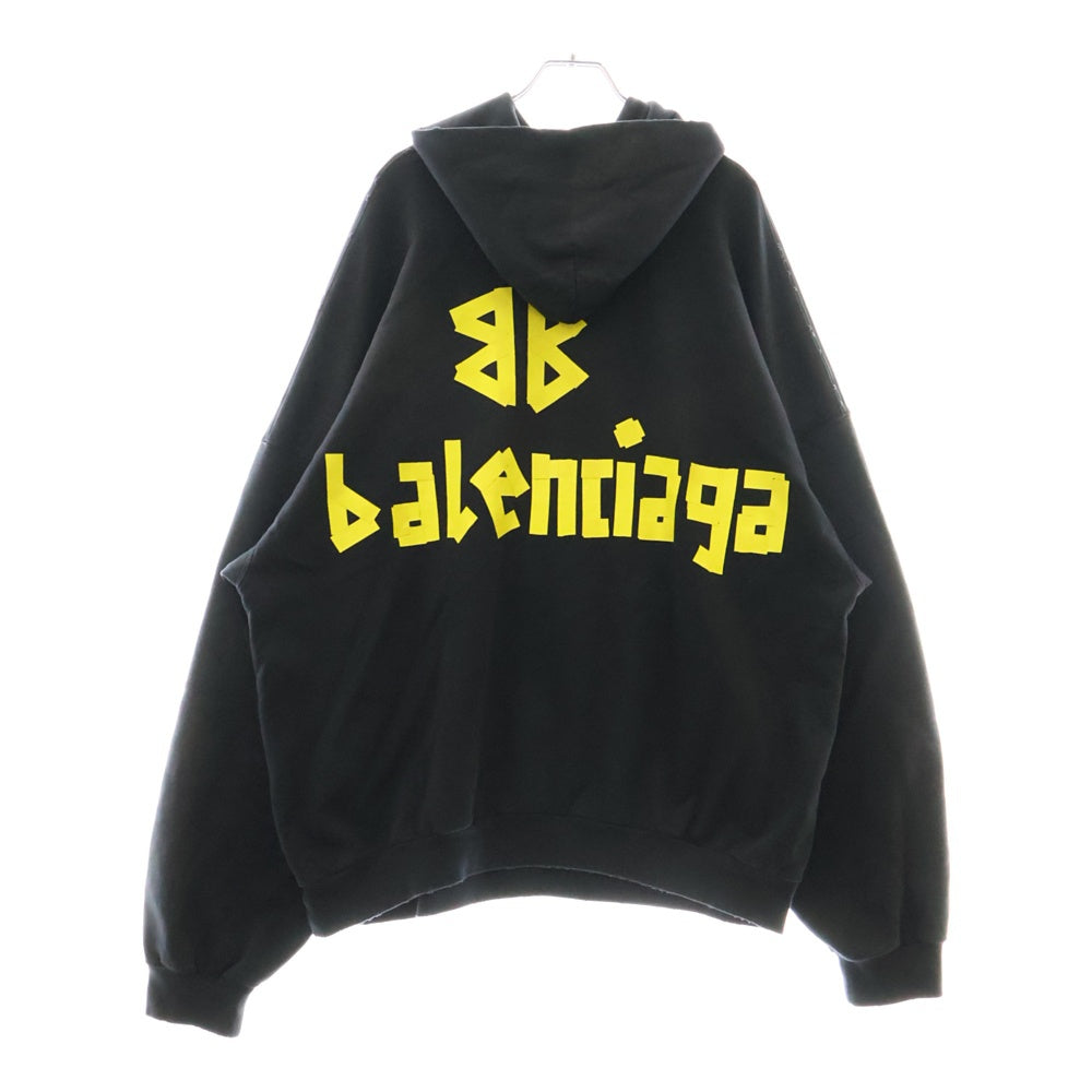 BALENCIAGA(バレンシアガ) 23SS テープロゴダメージ加工プルオーバーパーカー 744190 TOVB1 ブラック