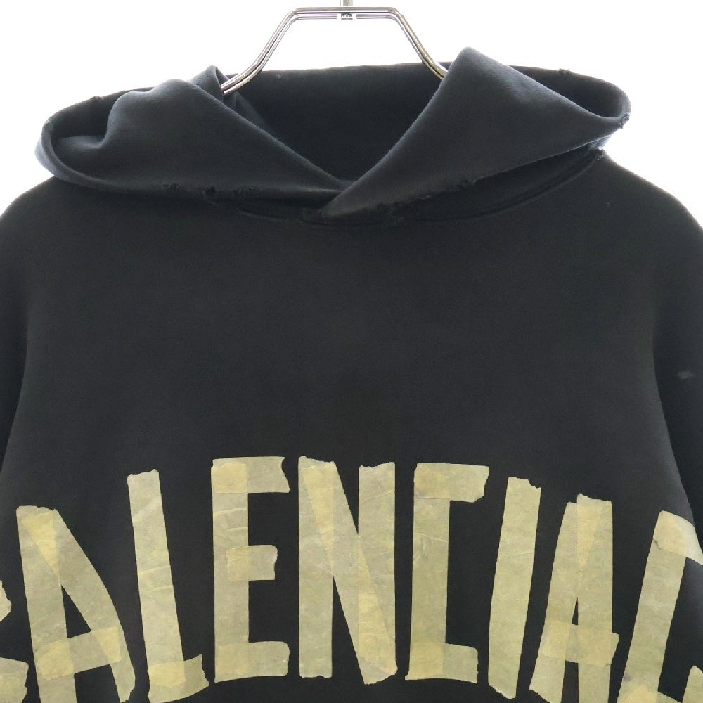 BALENCIAGA(バレンシアガ) 23SS テープロゴダメージ加工プルオーバーパーカー 744190 TOVB1 ブラック