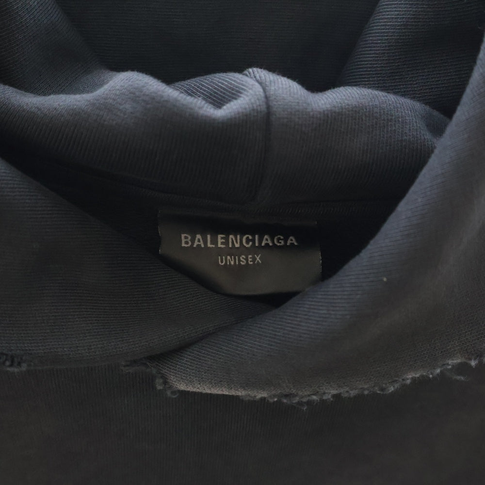 BALENCIAGA(バレンシアガ) 23SS テープロゴダメージ加工プルオーバーパーカー 744190 TOVB1 ブラック