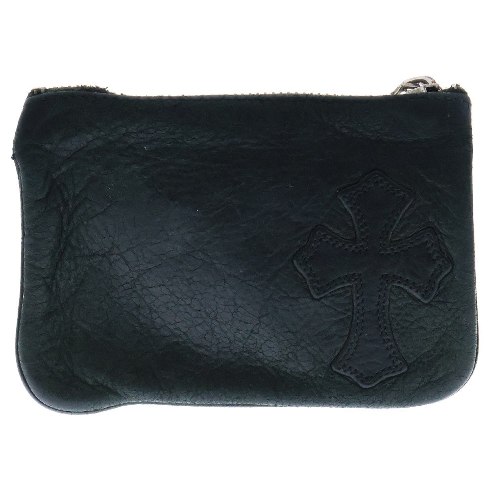 CHROME HEARTS(クロムハーツ) ZPR CHG PURSE ジッパーチェンジパース クロスパッチ レザーウォレット 財布 コインケース ブラック/シルバー