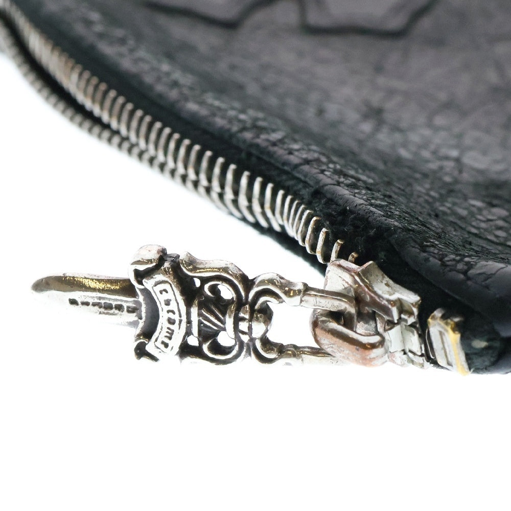 CHROME HEARTS(クロムハーツ) ZPR CHG PURSE ジッパーチェンジパース クロスパッチ レザーウォレット 財布 コインケース ブラック/シルバー