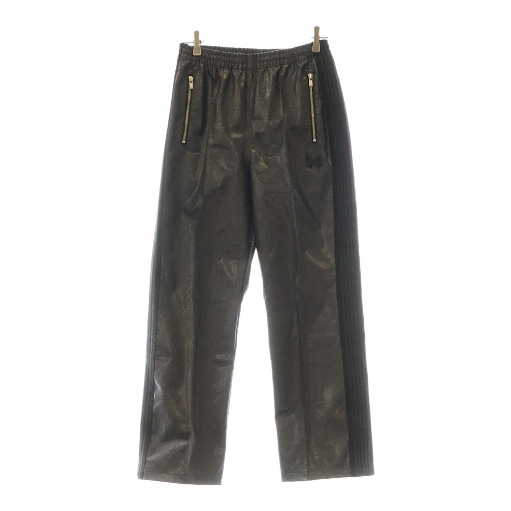Needles(ニードルス) 24AW×NUBIAN TRACK PANTS SYNCETIC LEATHER EXCLUSIVE NS1585 ヌビアン トラックパンツ フェイクレザー ブラック