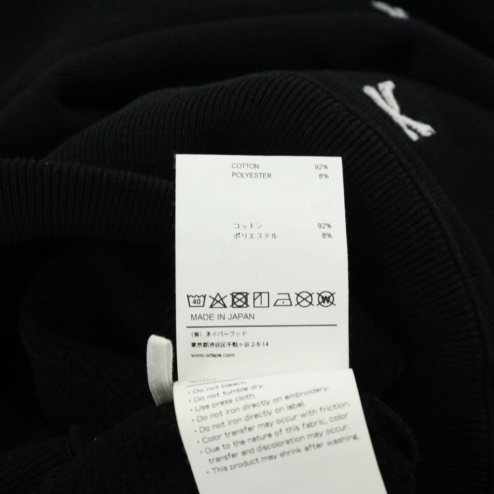WTAPS(ダブルタップス) 22AW ACNE HOODY CTPL TEXTILE クロスボーン 刺繍 プルオーバーパーカー ブラック 222ATDT-CSM26