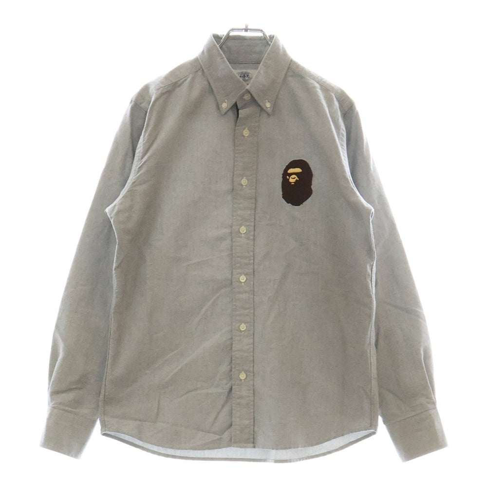 A BATHING APE(アベイシングエイプ) エイプヘッド刺繍ロゴ エンブロイダリー長袖シャツ グレー 001SHH801007M