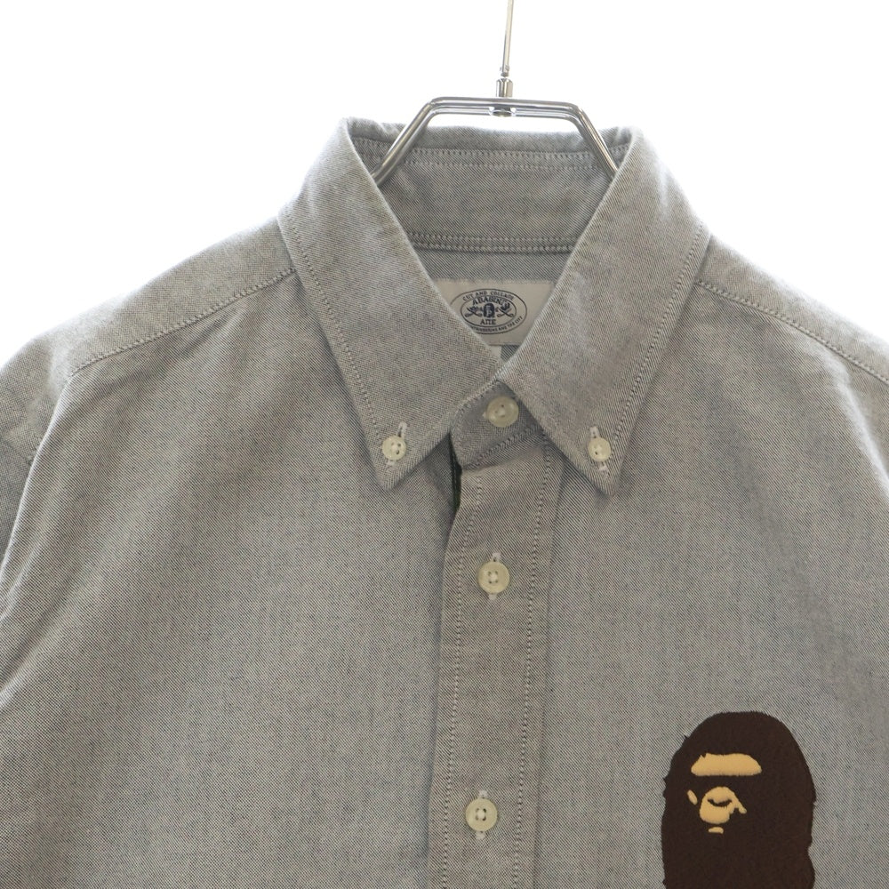 A BATHING APE(アベイシングエイプ) エイプヘッド刺繍ロゴ エンブロイダリー長袖シャツ グレー 001SHH801007M