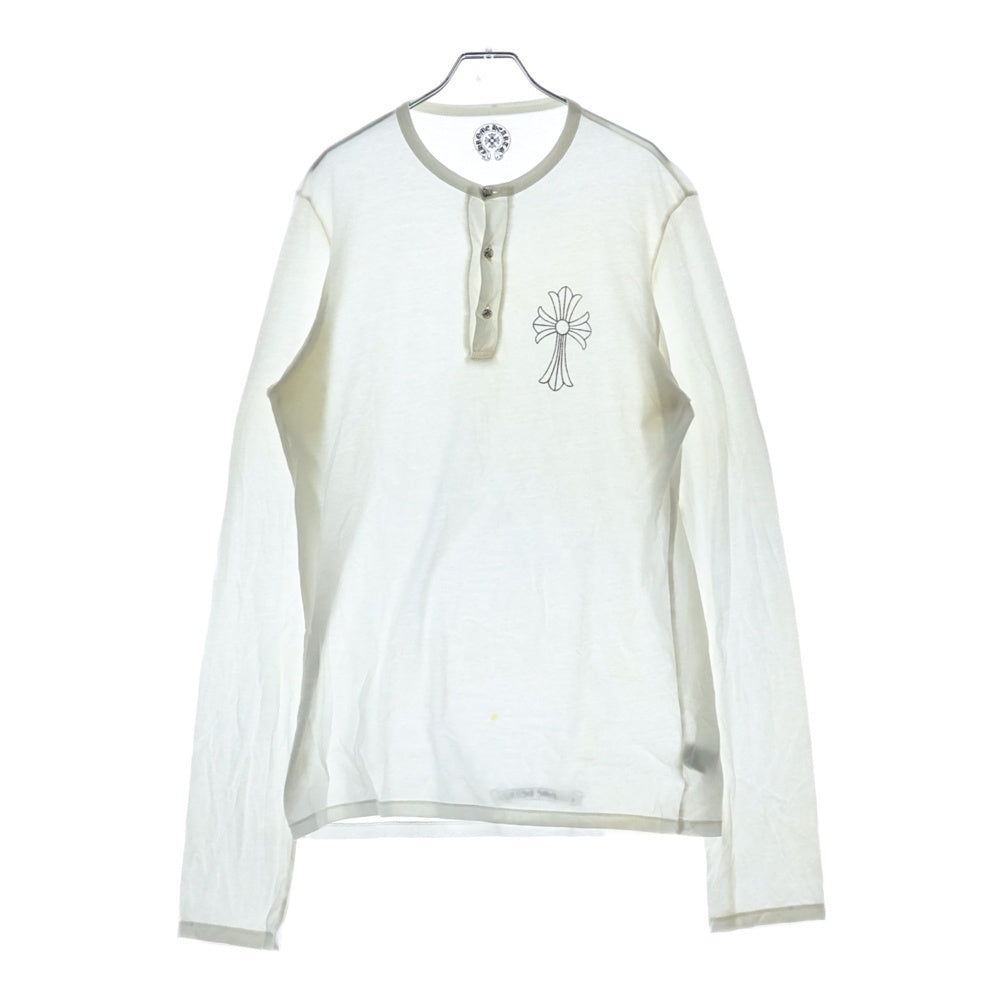 CHROME HEARTS(クロムハーツ) CHクロスプリント クロスボールボタン付き ヘンリーネック長袖Tシャツ カットソー ホワイト