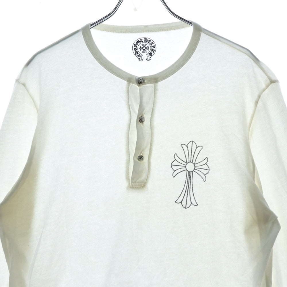 CHROME HEARTS(クロムハーツ) CHクロスプリント クロスボールボタン付き ヘンリーネック長袖Tシャツ カットソー ホワイト