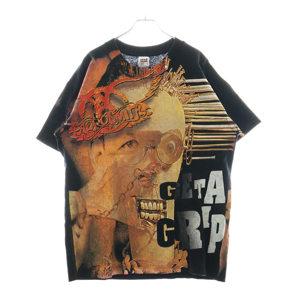VINTAGE(ヴィンテージ) 90's Aerosmith Get A Grip anvilタグ エアロスミス ゲットアグリップ 1ウォッシュ オーバープリント 半袖Tシャツ ブラック