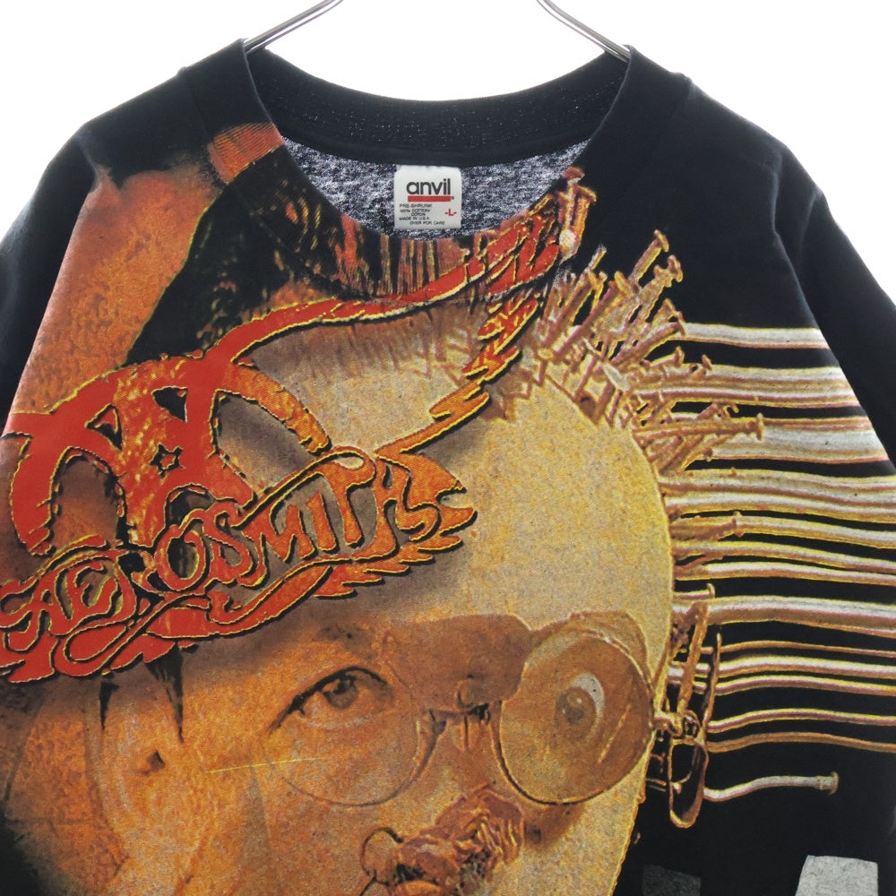 VINTAGE(ヴィンテージ) 90's Aerosmith Get A Grip anvilタグ エアロスミス ゲットアグリップ 1ウォッシュ オーバープリント 半袖Tシャツ ブラック