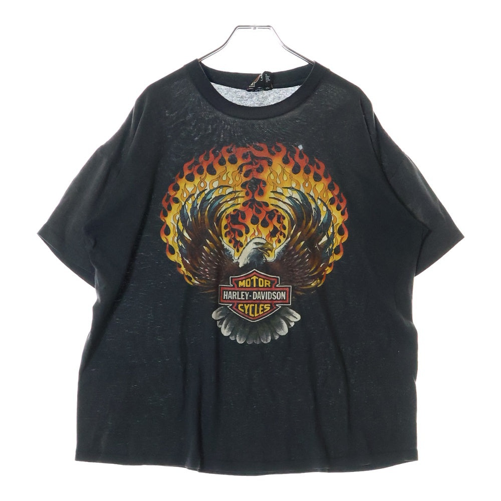 HARLEY DAVIDSON(ハーレーダビッドソン) 90's HOLOUBEK ファイヤーイーグル プリント半袖Tシャツ カットソー ブラック