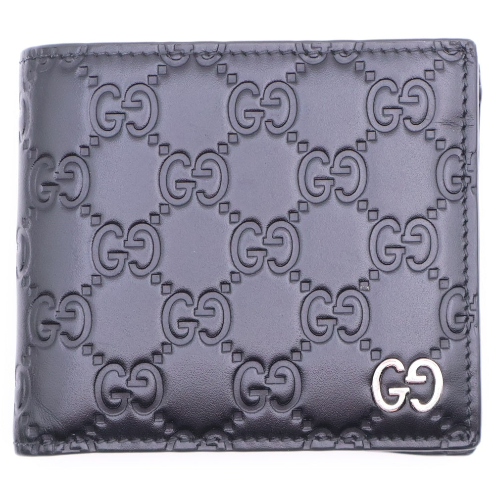 GUCCI(グッチ) グッチシマ 2つ折り財布 コンパクトウォレット ブラック レザー 473922
