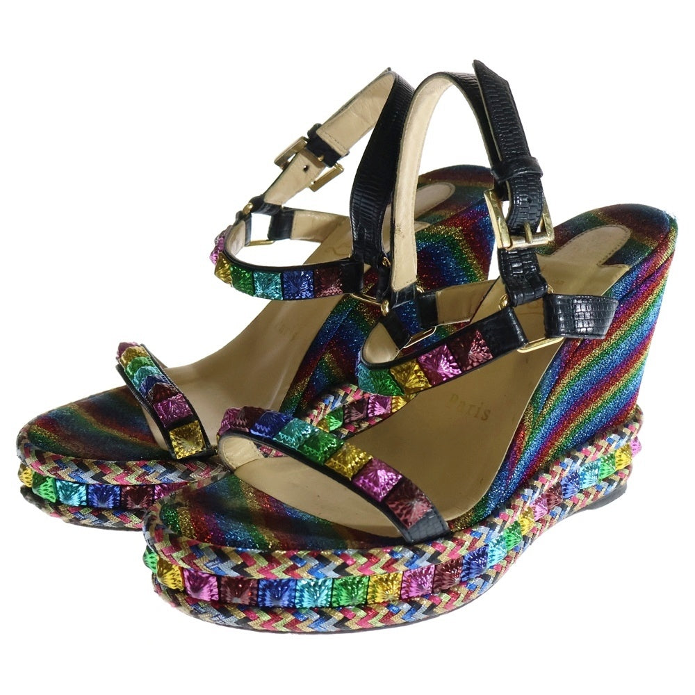 CHRISTIAN LOUBOUTIN(クリスチャンルブタン) PYRACLOU ピラクロウ スタッズストラップ ウェッジソールサンダル レインボー