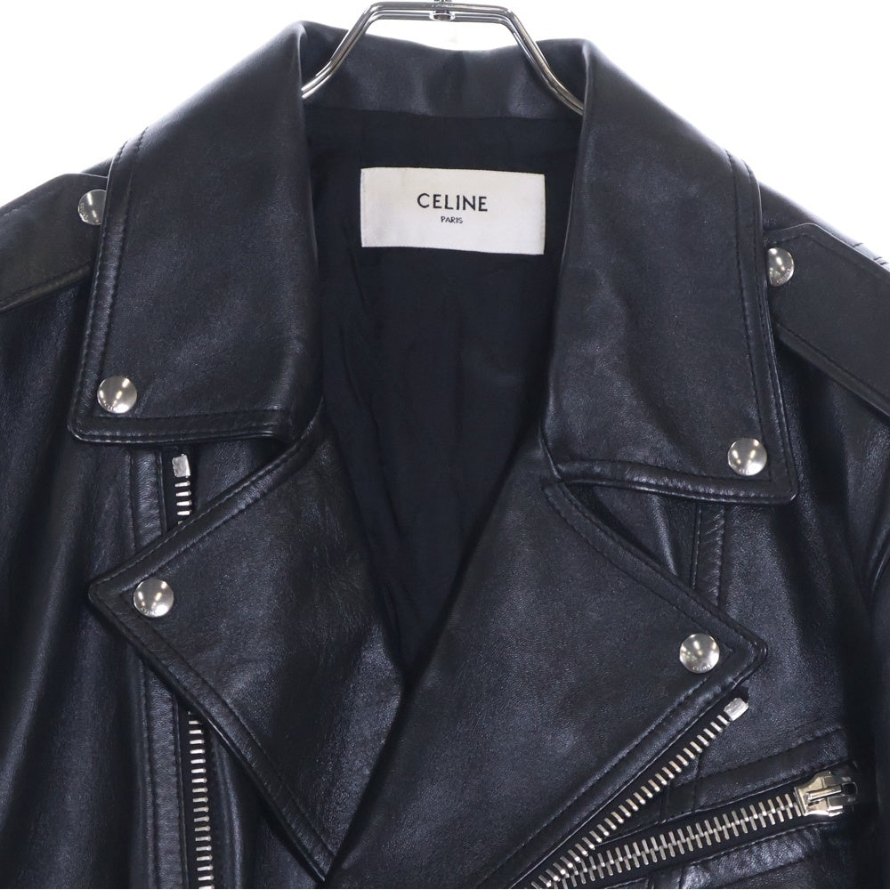 CELINE(セリーヌ) 23SS ダブルライダースレザージャケット シープスキン 羊革 ブラック 2EE31280D