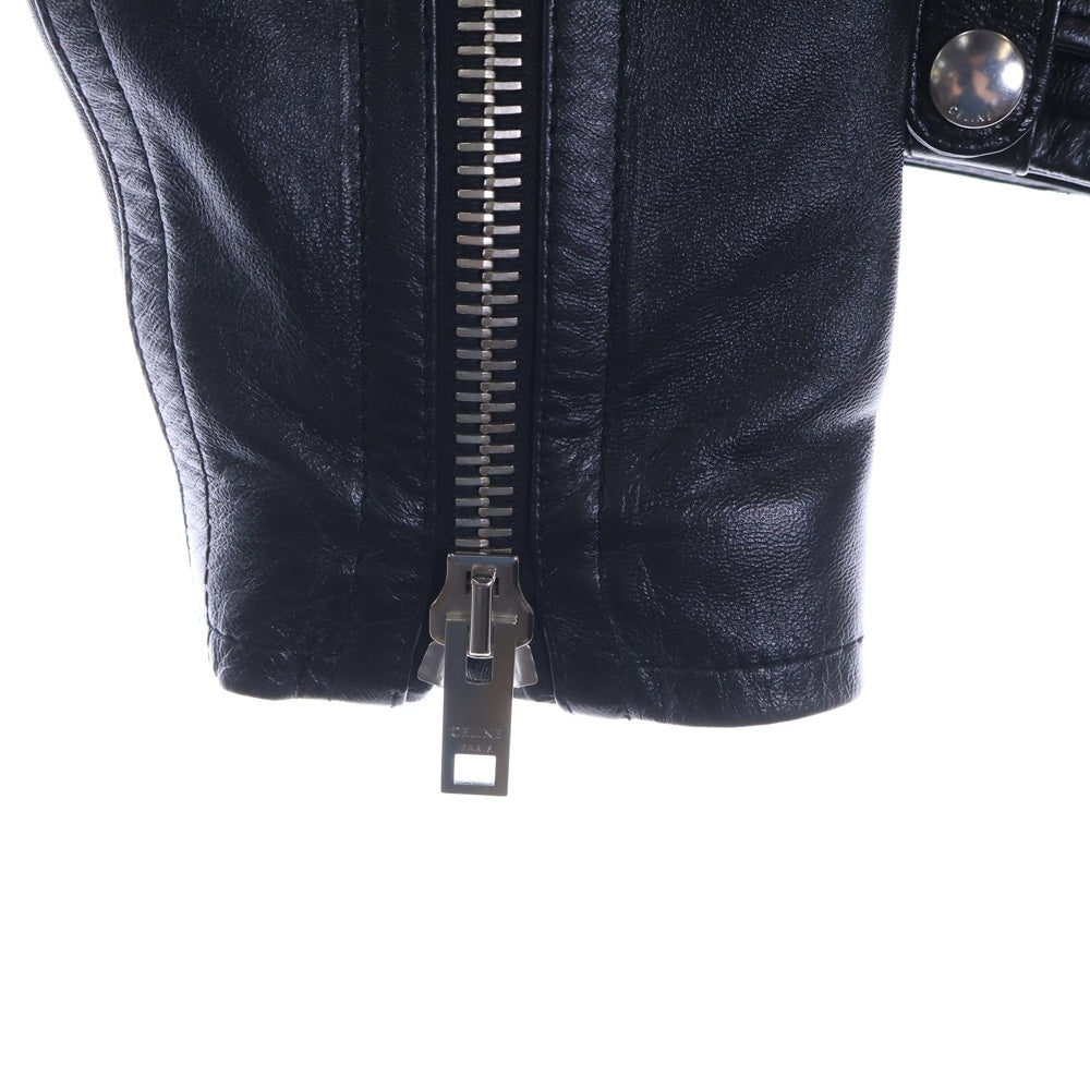 CELINE(セリーヌ) 23SS ダブルライダースレザージャケット シープスキン 羊革 ブラック 2EE31280D