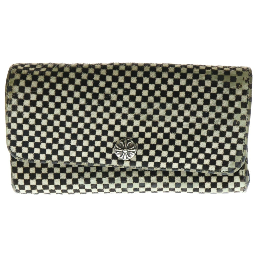 CHROME HEARTS(クロムハーツ) JUDY CROSS BALL ジュディ クロス ボール ボタン ハラコ チェック レザーウォレット 長財布 ブラック/ホワイト