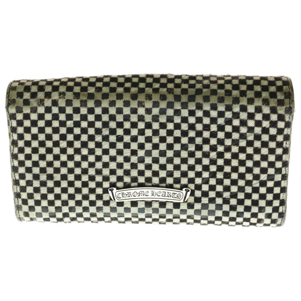 CHROME HEARTS(クロムハーツ) JUDY CROSS BALL ジュディ クロス ボール ボタン ハラコ チェック レザーウォレット 長財布 ブラック/ホワイト