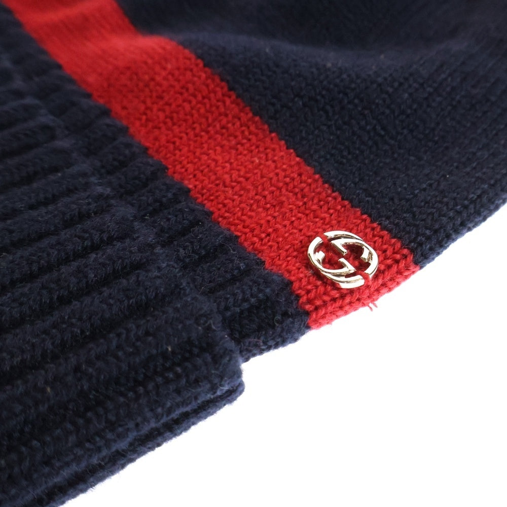 GUCCI(グッチ) GGメタルロゴ ウールキャップ ニット帽 ブラック 494598 4G206