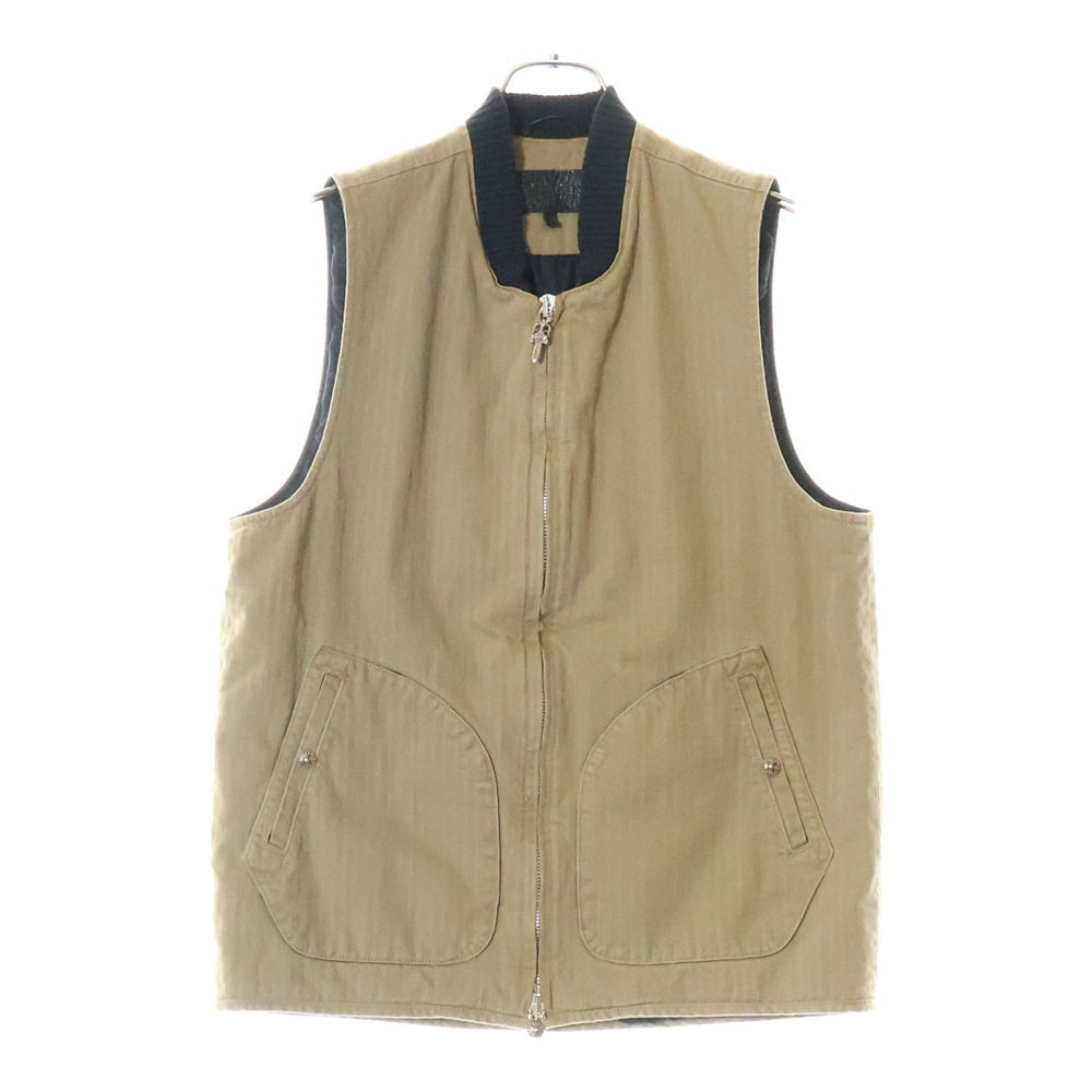 CHROME HEARTS(クロムハーツ) VEST-M-HOMER ヘリンボーン 中綿キルティング ダガージップアップベスト ベージュ ※国内レシート付き