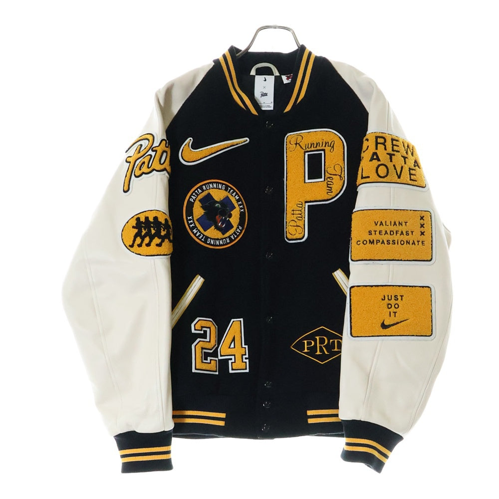 NIKE(ナイキ) ×PATTA VARSITY JACKET パタ バーシティジャケット スタジャン FJ3107-010 ブラック/ホワイト/イエロー