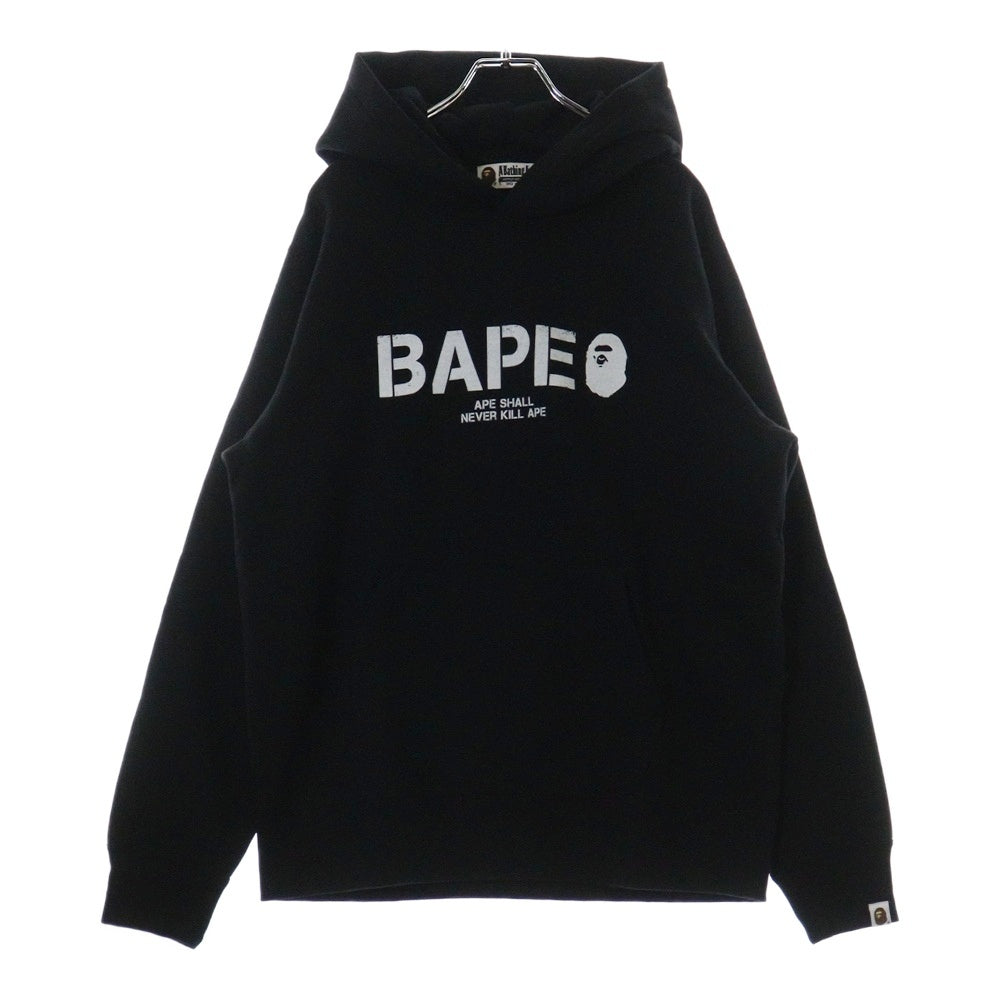A BATHING APE(アベイシングエイプ) BAPE プリントロゴスウェットプルオーバーパーカー ブラック 001GDL201010H