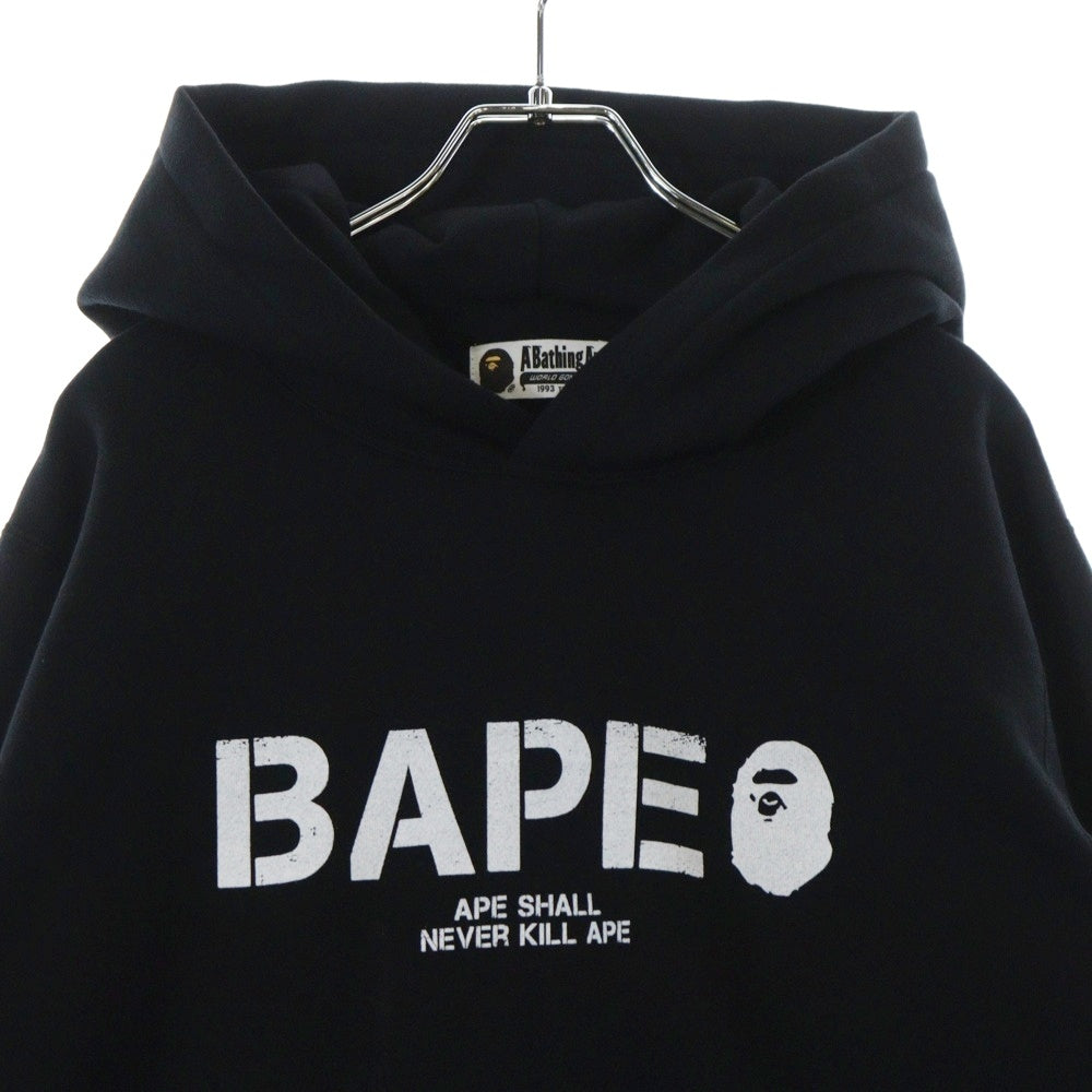 A BATHING APE(アベイシングエイプ) BAPE プリントロゴスウェットプルオーバーパーカー ブラック 001GDL201010H