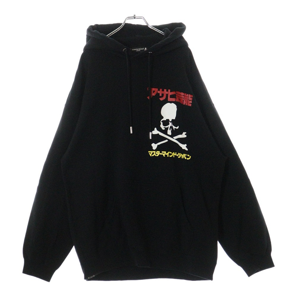 mastermind JAPAN(マスターマインドジャパン) ×アサヒ芸能 プリントロゴ スウェットプルオーバーパーカー ブラック MJ24C13ーSW108