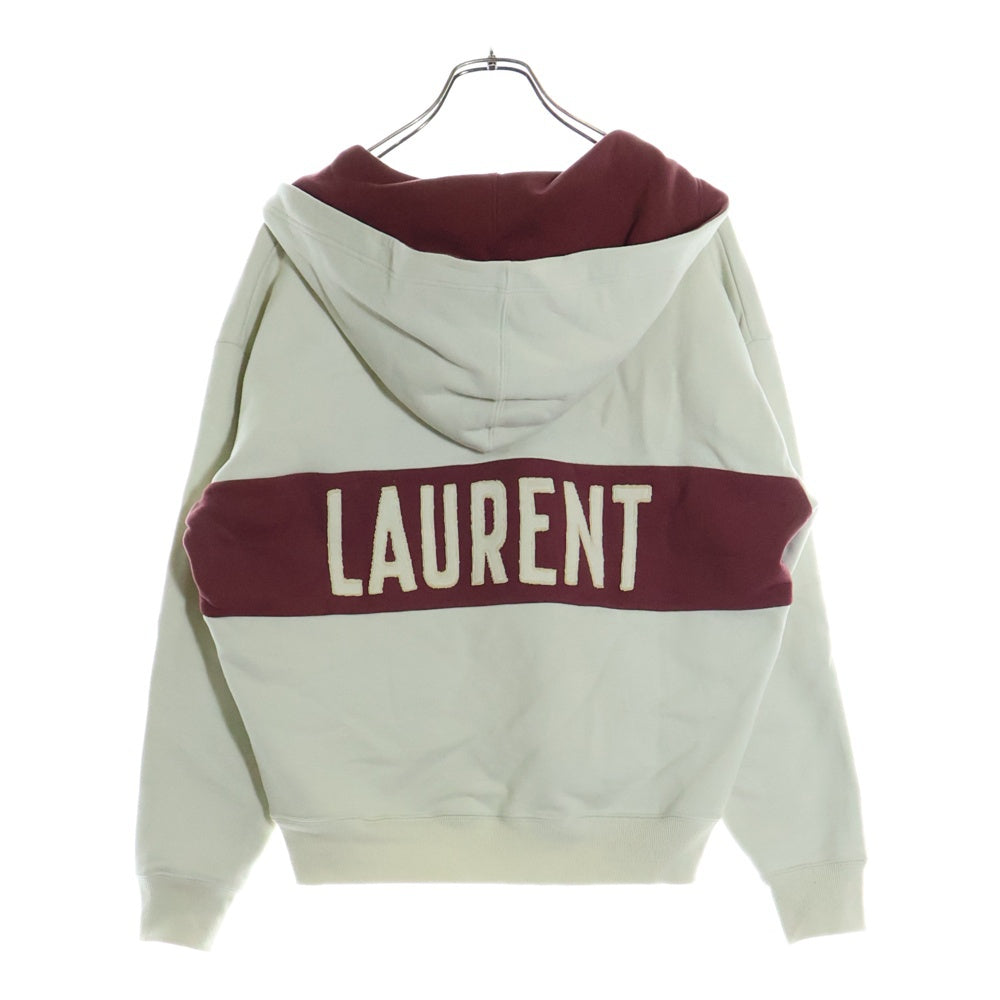 SAINT LAURENT PARIS(サンローランパリ) ロゴパッチ レース スウェットパーカー フーディー ベージュ/レッド 697678 Y36VZ 9355