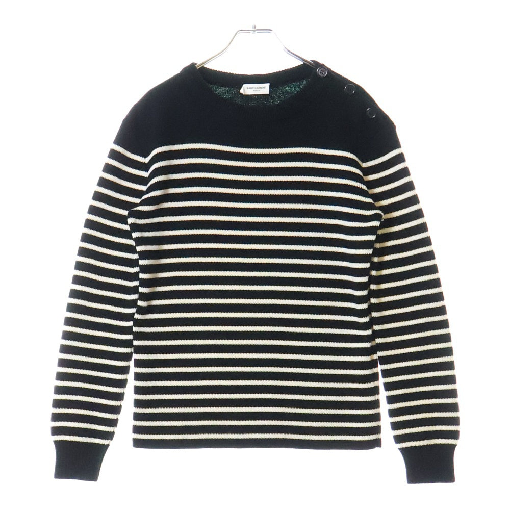 SAINT LAURENT PARIS(サンローランパリ) ショルダーボタンボーダーニット ブラック/ホワイト 588063 YAFQ2