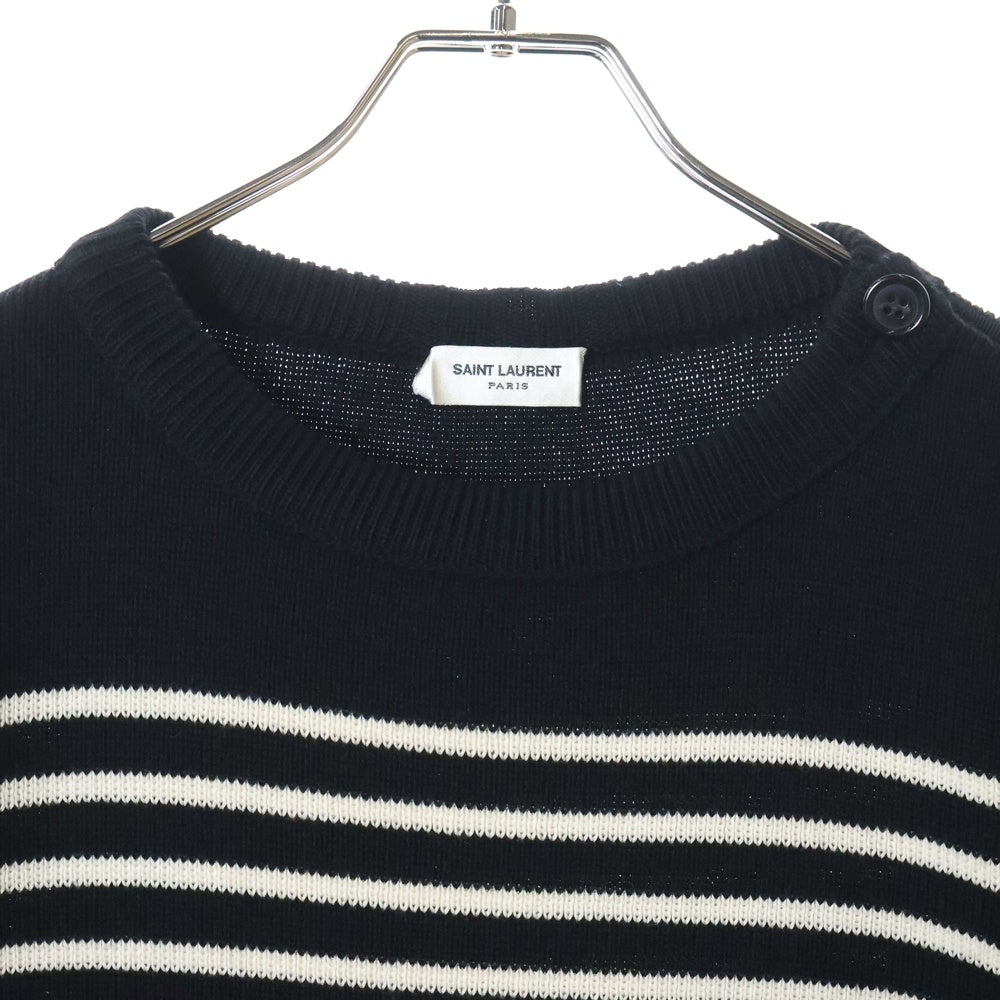 SAINT LAURENT PARIS(サンローランパリ) ショルダーボタンボーダーニット ブラック/ホワイト 588063 YAFQ2