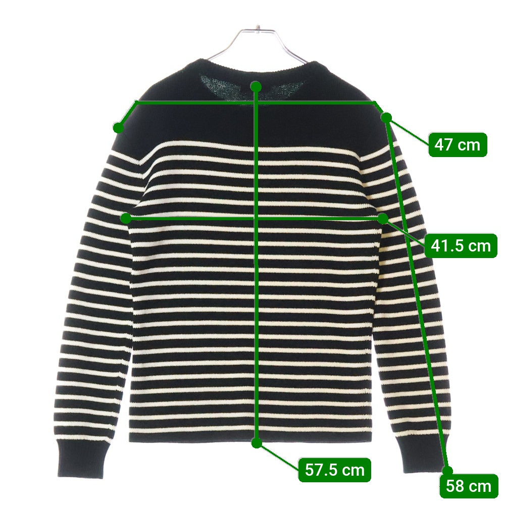SAINT LAURENT PARIS(サンローランパリ) ショルダーボタンボーダーニット ブラック/ホワイト 588063 YAFQ2