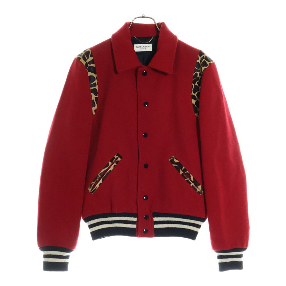SAINT LAURENT PARIS(サンローランパリ) 14AW エディ期 テディ ハラコレオパード切替スタジムジャンバー ブルゾン レッド/ブラウン 361790 Y580F