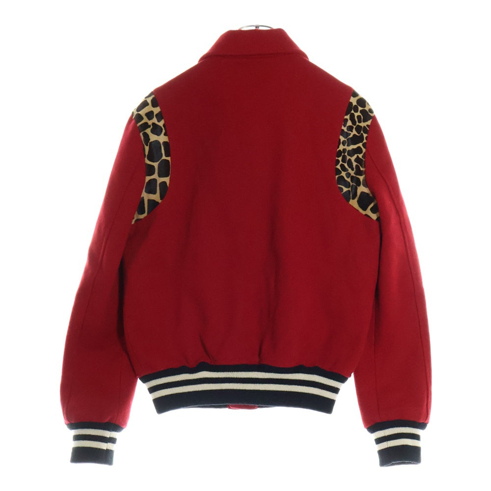 SAINT LAURENT PARIS(サンローランパリ) 14AW エディ期 テディ ハラコレオパード切替スタジムジャンバー ブルゾン レッド/ブラウン 361790 Y580F