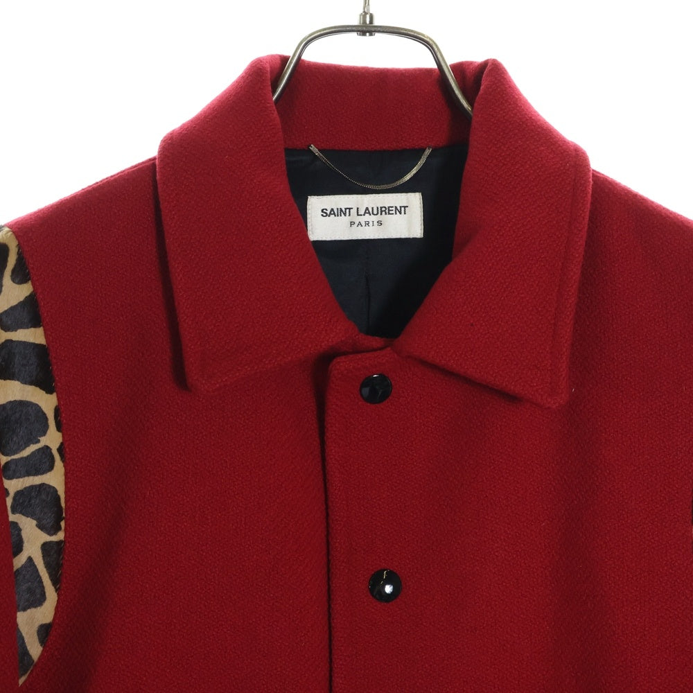 SAINT LAURENT PARIS(サンローランパリ) 14AW エディ期 テディ ハラコレオパード切替スタジムジャンバー ブルゾン レッド/ブラウン 361790 Y580F
