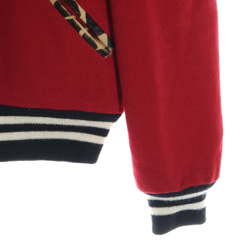SAINT LAURENT PARIS(サンローランパリ) 14AW エディ期 テディ ハラコレオパード切替スタジムジャンバー ブルゾン レッド/ブラウン 361790 Y580F