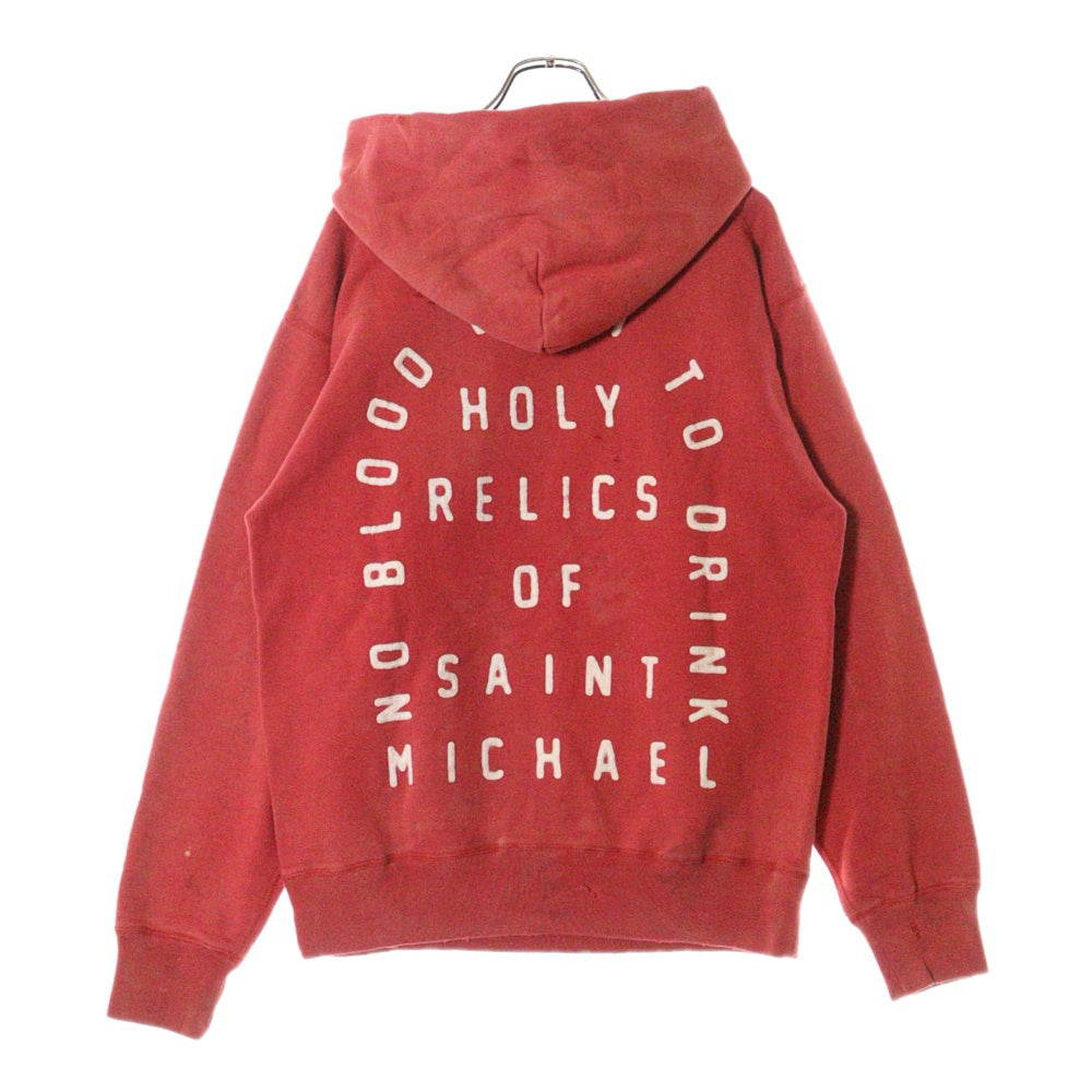 SAINT MICHAEL(セントマイケル) 20AW SM11 HOODIE RED ダメージ加工 フロントロゴ刺繍 スウェットプルオーバーパーカー レッド SM-A20-0000-015