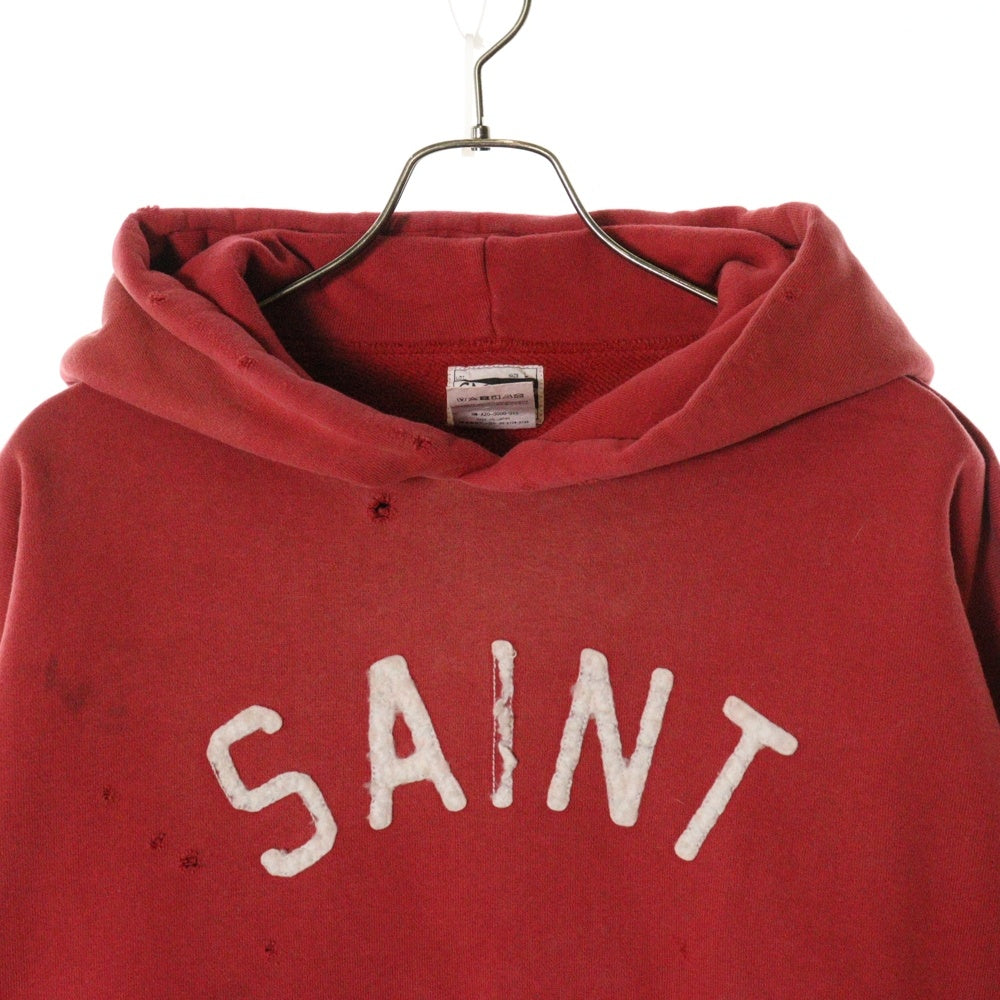 SAINT MICHAEL(セントマイケル) 20AW SM11 HOODIE RED ダメージ加工 フロントロゴ刺繍 スウェットプルオーバーパーカー レッド SM-A20-0000-015