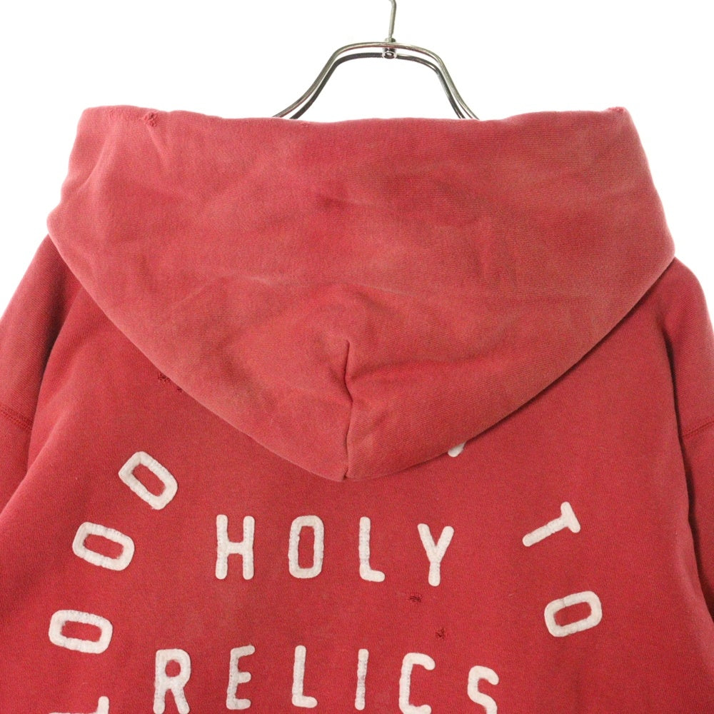 SAINT MICHAEL(セントマイケル) 20AW SM11 HOODIE RED ダメージ加工 フロントロゴ刺繍 スウェットプルオーバーパーカー レッド SM-A20-0000-015