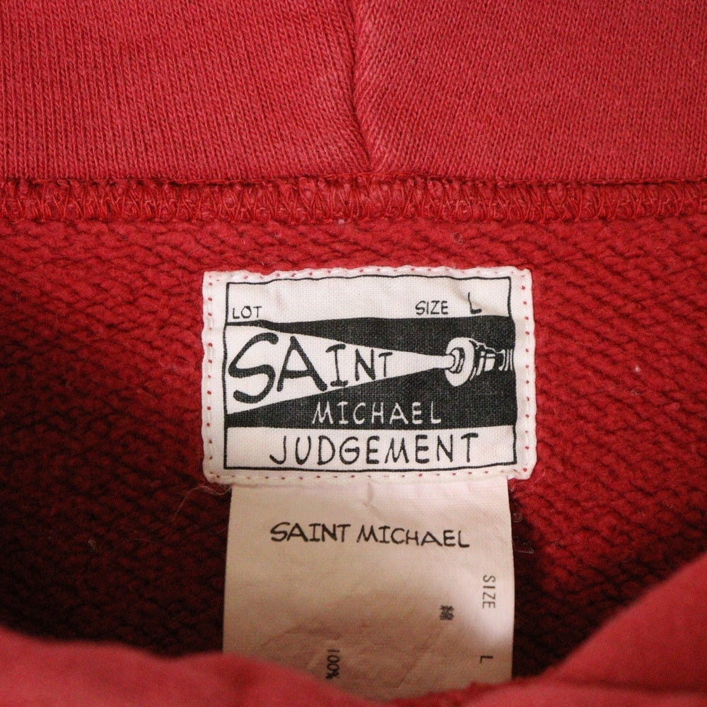 SAINT MICHAEL(セントマイケル) 20AW SM11 HOODIE RED ダメージ加工 フロントロゴ刺繍 スウェットプルオーバーパーカー レッド SM-A20-0000-015