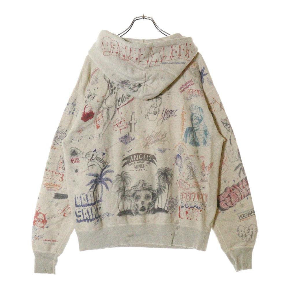 SAINT MICHAEL(セントマイケル) 24SS ×BONE XRAISED BR_HOODIE LA ボーンレイズド グラフィック総柄 スウェット プルオーバーパーカー アイボリー SM-YS8-0000-C11