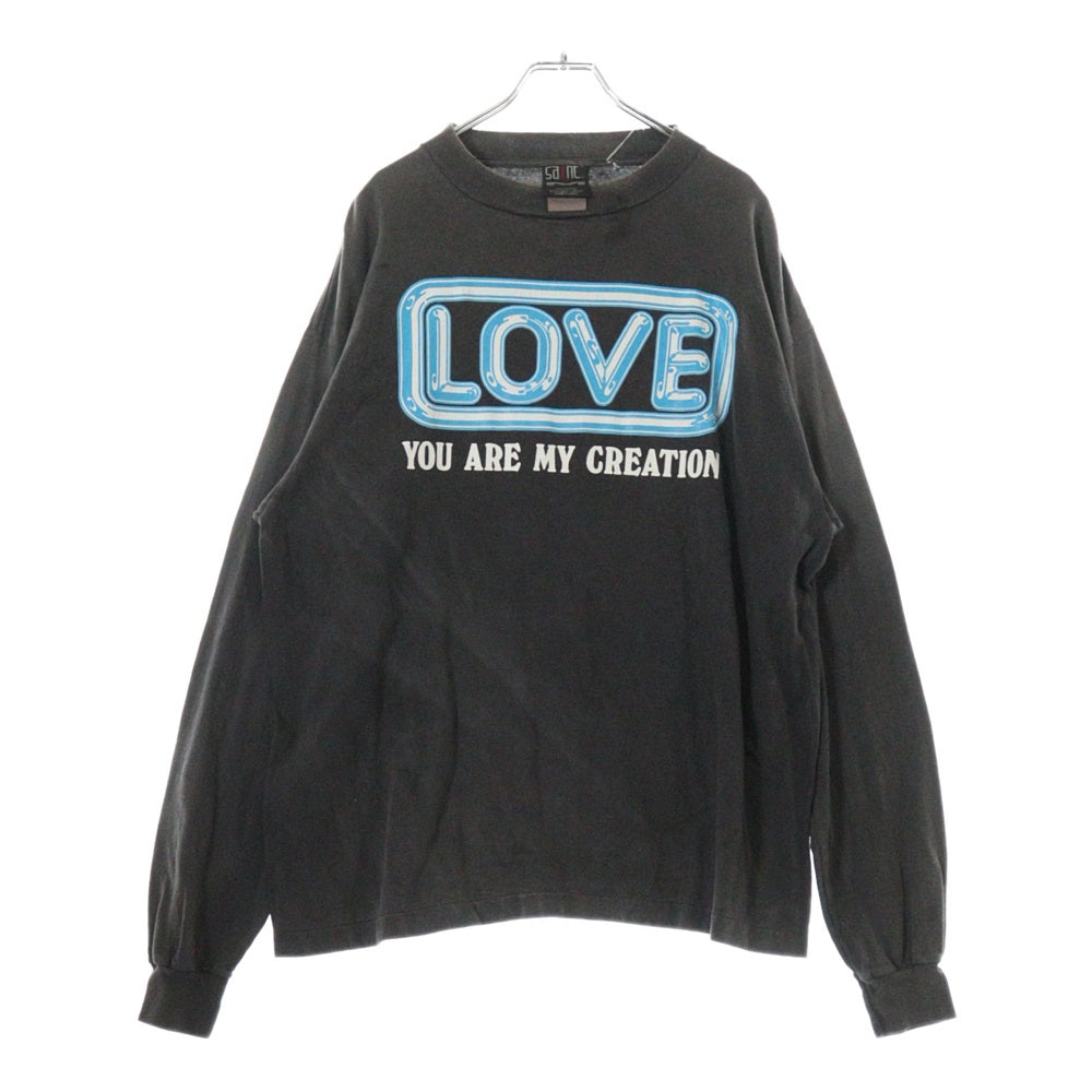 SAINT MICHAEL(セントマイケル) 24AW LS TEE LOVE ヴィンテージ加工 LOVE プリントクルーネック 長袖Tシャツ グレー SM-YS1-0000-014