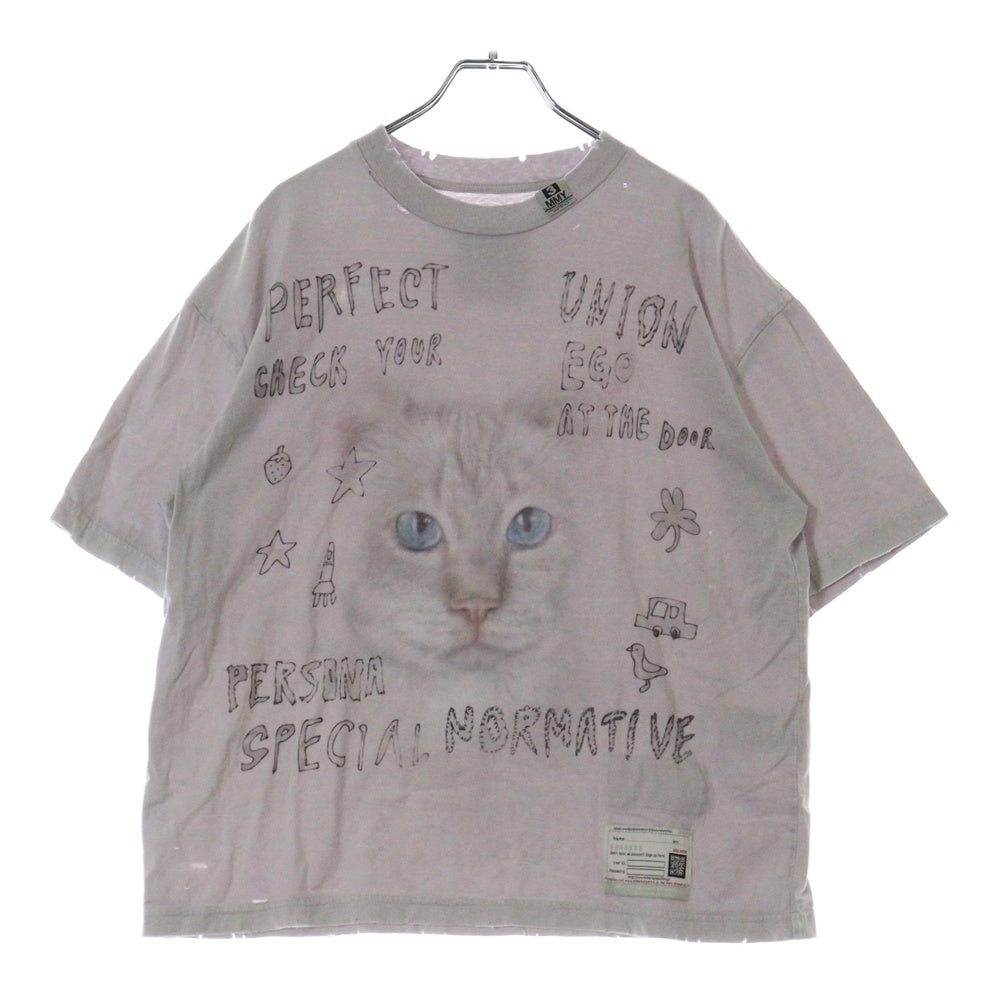 MAISON MIHARAYASUHIRO(メゾンミハラヤスヒロ) Cat Print Bleached T-shirt キャットプリント ブリーチド 半袖Tシャツ パープル B14TS591 レディース
