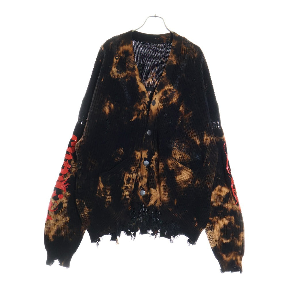 cvtvlist(カタリスト) 24SS Knit Cardigan 刺繍/プリントロゴ クラッシュ加工 ブリーチニットカーディガン ブラック 2401090201