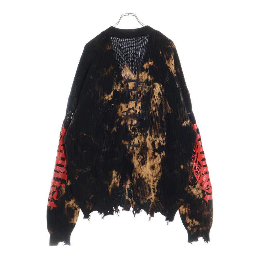 cvtvlist(カタリスト) 24SS Knit Cardigan 刺繍/プリントロゴ クラッシュ加工 ブリーチニットカーディガン ブラック 2401090201