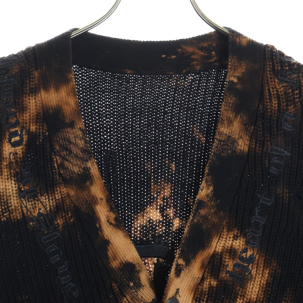 cvtvlist(カタリスト) 24SS Knit Cardigan 刺繍/プリントロゴ クラッシュ加工 ブリーチニットカーディガン ブラック 2401090201