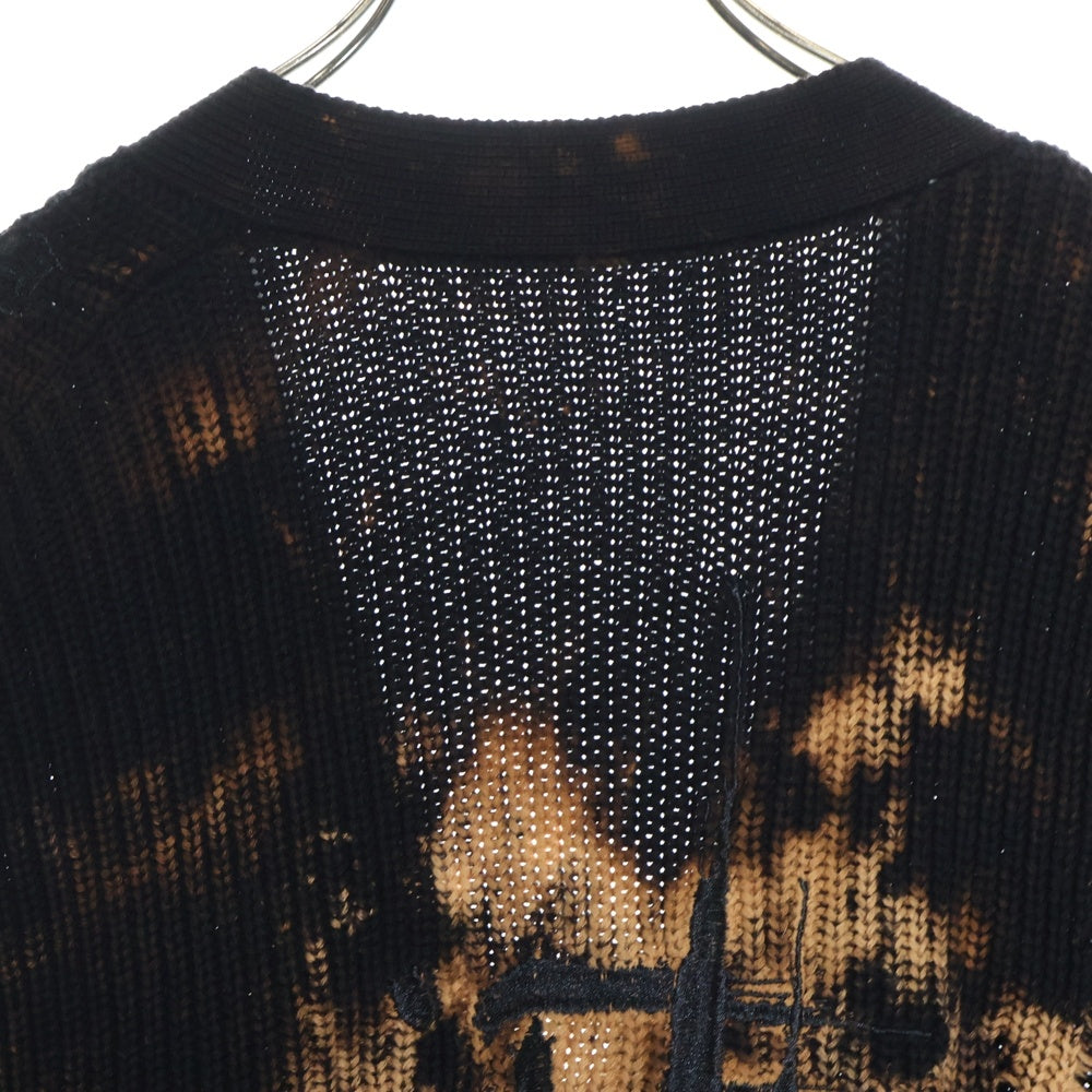 cvtvlist(カタリスト) 24SS Knit Cardigan 刺繍/プリントロゴ クラッシュ加工 ブリーチニットカーディガン ブラック 2401090201