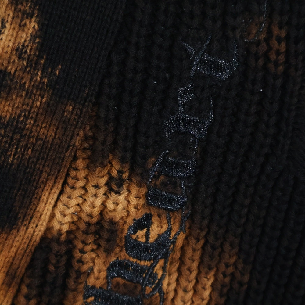 cvtvlist(カタリスト) 24SS Knit Cardigan 刺繍/プリントロゴ クラッシュ加工 ブリーチニットカーディガン ブラック 2401090201