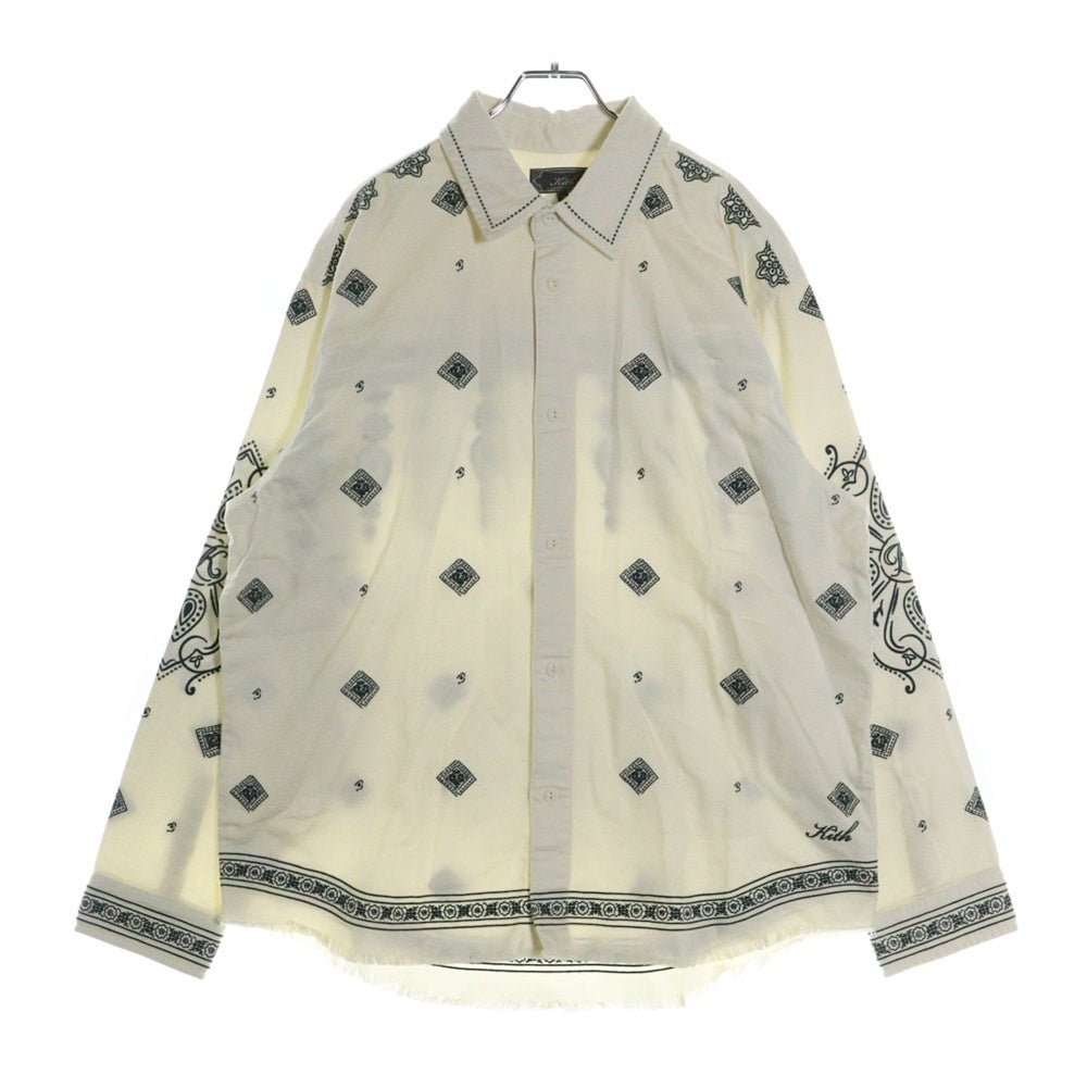 KITH(キス) Raw Hem Denim Apollo Shirt ローヘム デニムアポロシャツ 長袖シャツ ホワイト/グリーン