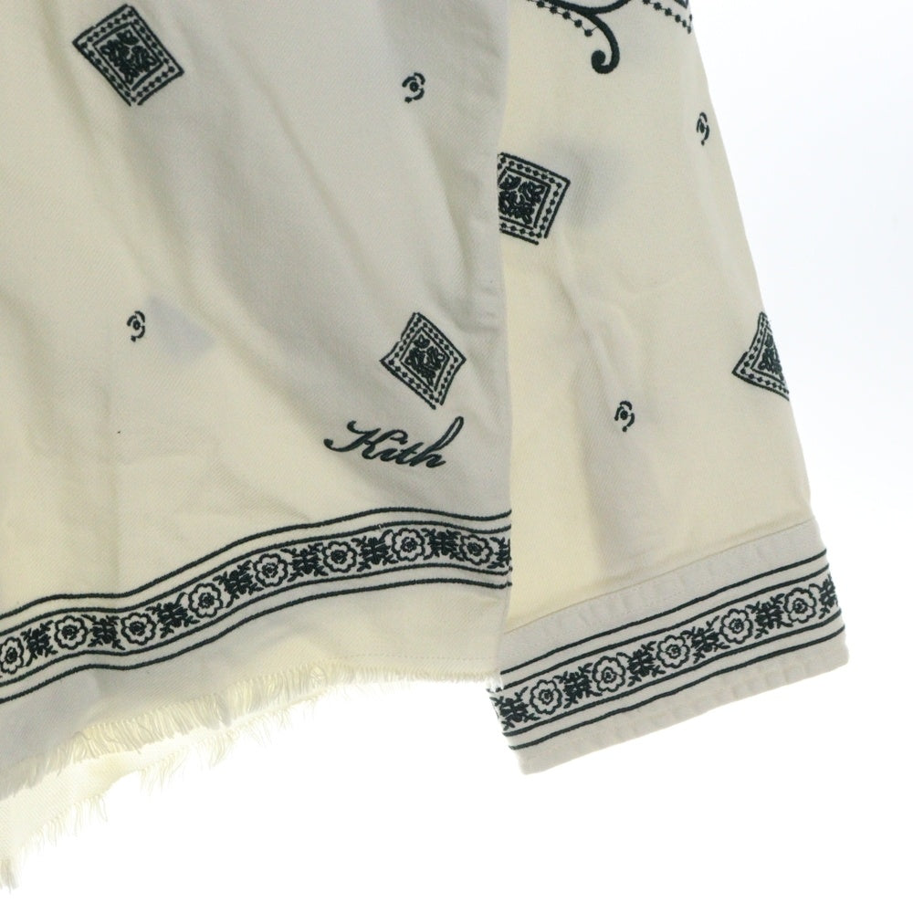 KITH(キス) Raw Hem Denim Apollo Shirt ローヘム デニムアポロシャツ 長袖シャツ ホワイト/グリーン