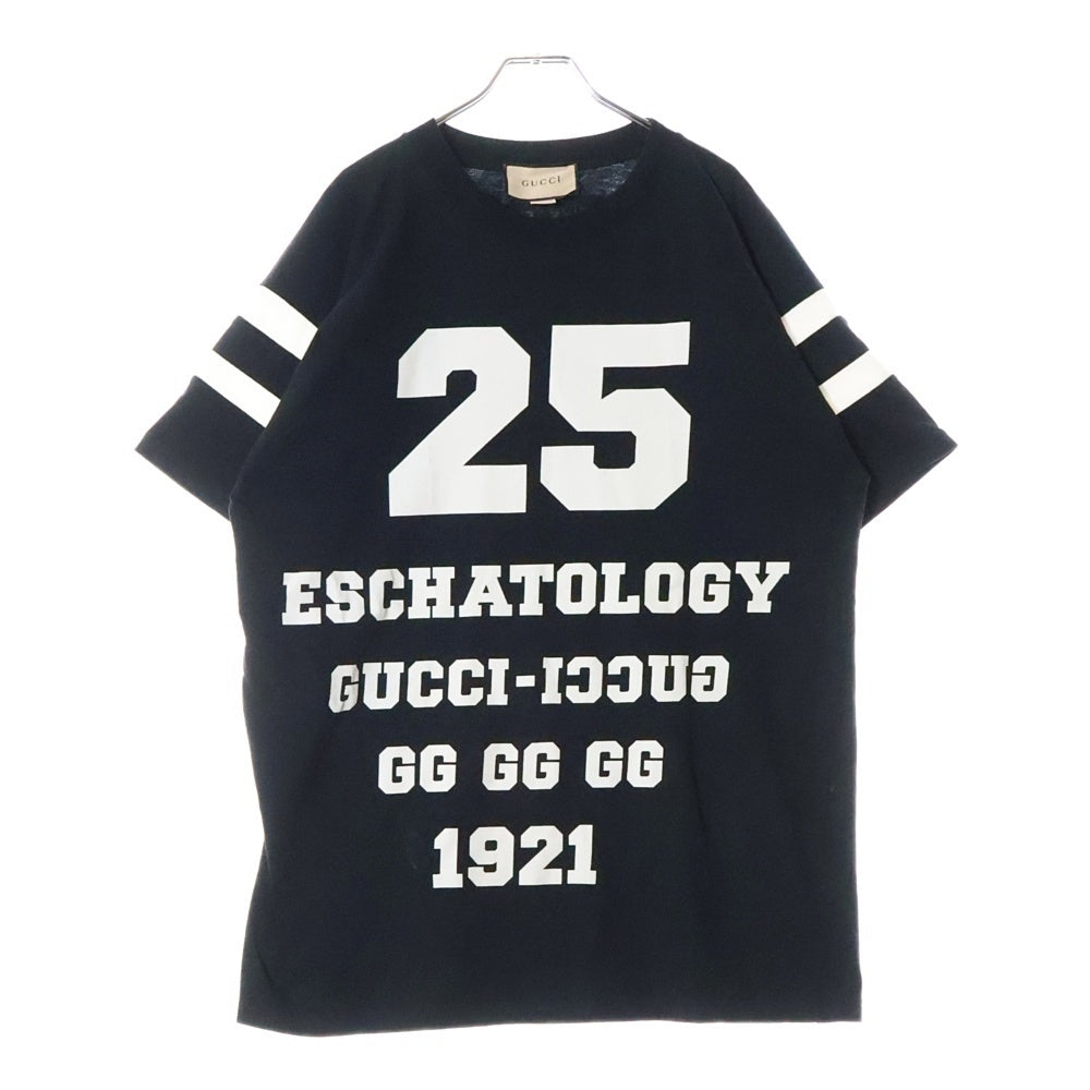 GUCCI(グッチ) SS21 1921 Series Alphabet Printing T-Shirt ロゴプリント フットボール 半袖Tシャツ ブラック 660744 XJDKK
